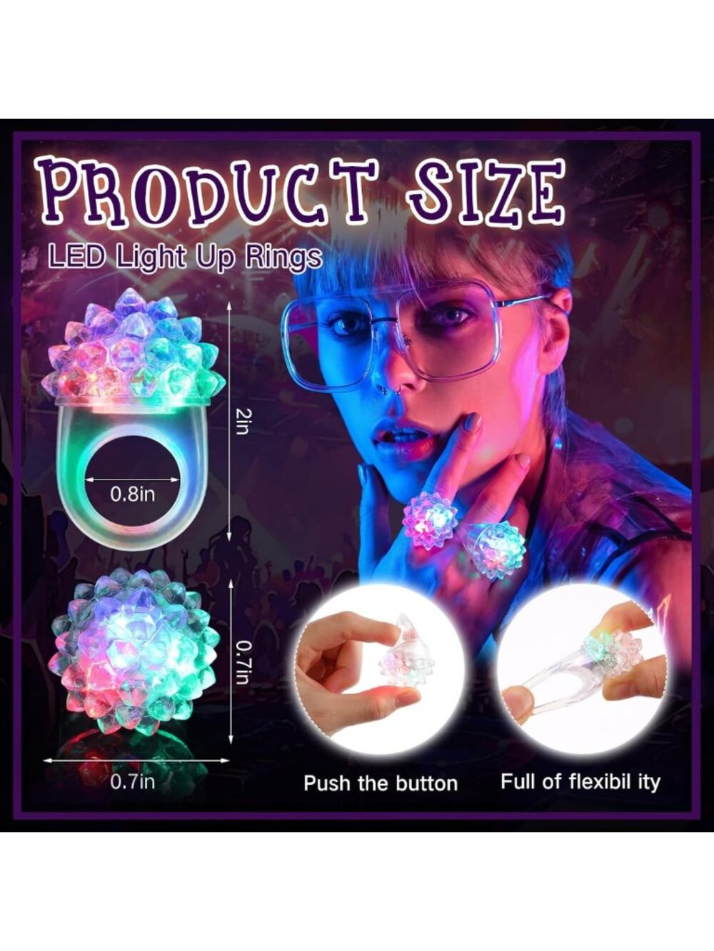 Colorful LED Light Up Rings - 150 Pcs Bumpy Glow Rings for Parties & Events - Picture 2 of 8